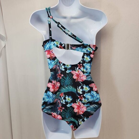 JASAMBAC Women's Size L One Shoulder One Piece Swimsuit Tummy Control Ruched NEW - Picture 2 of 8